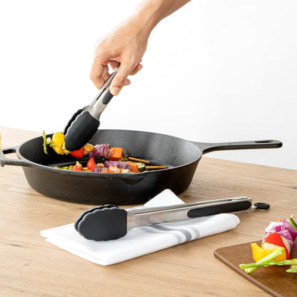 Met Lux Black Stainless Steel 2-Piece Kitchen Tong Set - Scalloped - 12" x 1 3/4" x 2" - 1 count box