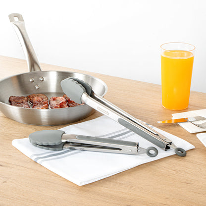 Met Lux Gray Stainless Steel 2-Piece Kitchen Tong Set - Scalloped - 12" x 1 3/4" x 2" - 1 count box