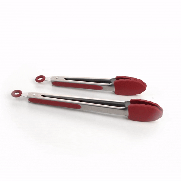 Met Lux Red Stainless Steel 2-Piece Kitchen Tong Set - Scalloped - 12" x 1 3/4" x 2" - 1 count box