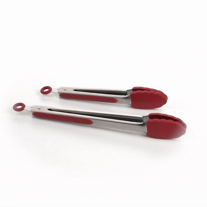 Met Lux Red Stainless Steel 2-Piece Kitchen Tong Set - Scalloped - 12" x 1 3/4" x 2" - 1 count box