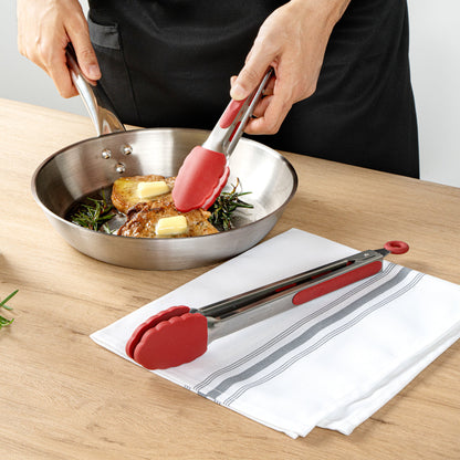 Met Lux Red Stainless Steel 2-Piece Kitchen Tong Set - Scalloped - 12" x 1 3/4" x 2" - 1 count box