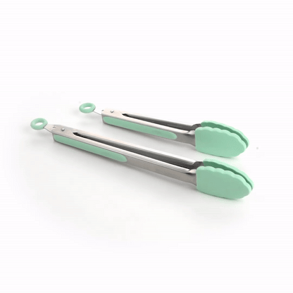 Met Lux Teal Stainless Steel 2-Piece Kitchen Tong Set - Scalloped - 12" x 1 3/4" x 2" - 1 count box