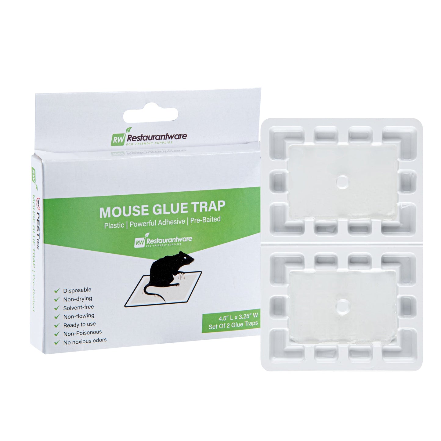 Pest Tek Plastic Mouse Glue Trap - Set of 2 - 4 1/2" x 3 1/4" x 1/2" - 1 count box