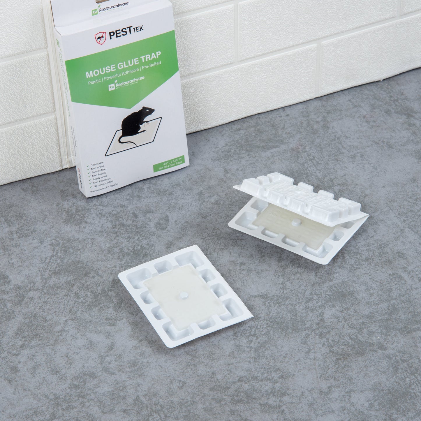 Pest Tek Plastic Mouse Glue Trap - Set of 4 - 4 1/2" x 3 1/4" x 1/2" - 10 count box