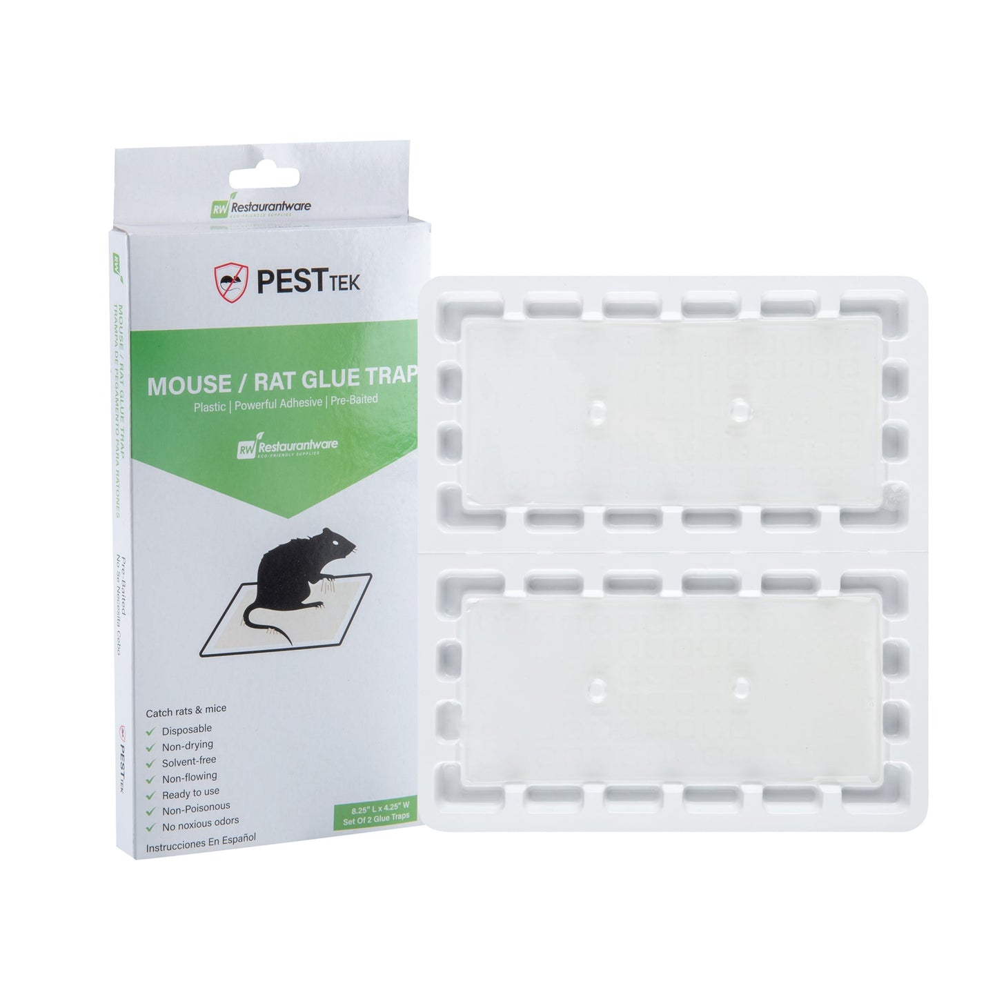 Pest Tek Plastic Mouse / Rat Glue Trap - Set of 2 - 8 1/4" x 4 1/4" x 1" - 1 count box