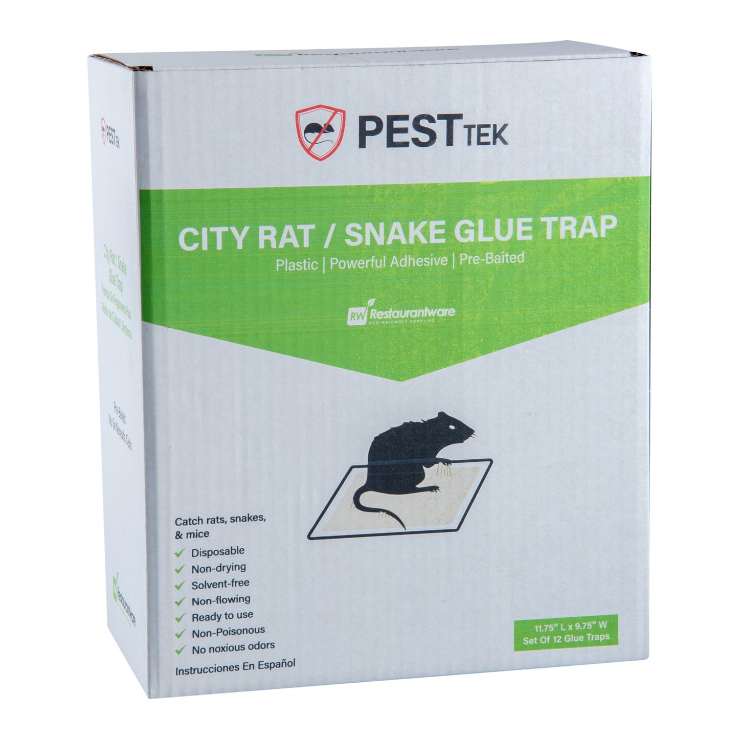 Pest Tek Plastic City Rat / Snake Glue Trap - Set of 12 - 11 3/4" x 9 3/4" x 1/2" - 1 count box