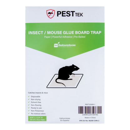 Pest Tek Paper Insect / Mouse Glue Board Trap - Set of 2 - 8 1/4" x 5 1/4" - 1 count box