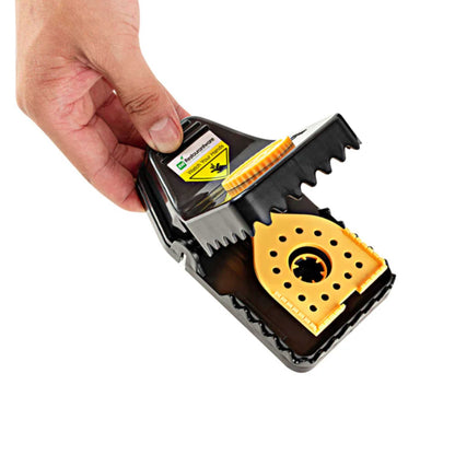 Pest Tek Black Plastic Mouse Trap - Interlocking Teeth, Bait Cap, Reusable - 6" x 3" x 2 3/4" - 2 count box