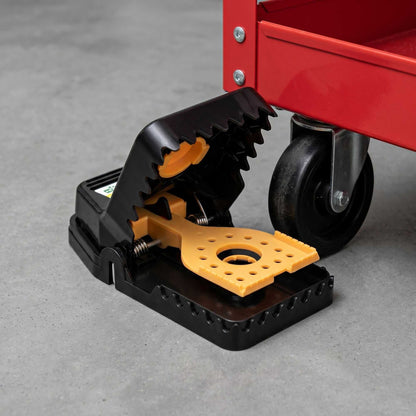 Pest Tek Black Plastic Mouse Trap - Interlocking Teeth, Bait Cap, Reusable - 6" x 3" x 2 3/4" - 6 count box
