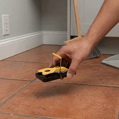 Pest Tek Yellow and Black Plastic Mouse Trap - Kill Bar, Reusable - 4 1/2" x 2" x 2 1/4" - 6 count box