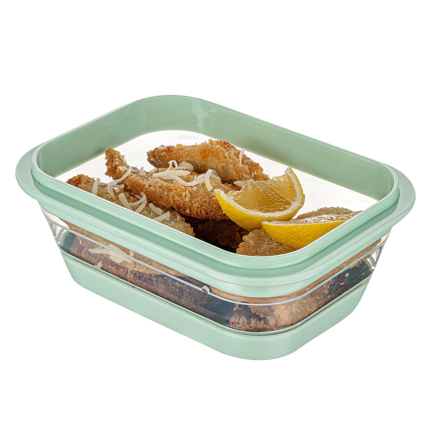 Fresh Hero 27 oz Green Plastic Airtight Food Storage Container - with Vented Lid, Collapsible - 7 1/4" x 5 1/2" x 2 3/4" - 20 count box