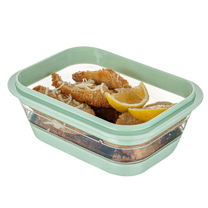 Fresh Hero 27 oz Green Plastic Airtight Food Storage Container - with Vented Lid, Collapsible - 7 1/4" x 5 1/2" x 2 3/4" - 20 count box