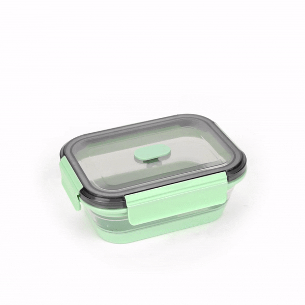 Fresh Hero 27 oz Green Plastic Airtight Food Storage Container - with Vented Lid, Collapsible - 7 1/4" x 5 1/2" x 2 3/4" - 20 count box