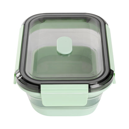 Fresh Hero 27 oz Green Plastic Airtight Food Storage Container - with Vented Lid, Collapsible - 7 1/4" x 5 1/2" x 2 3/4" - 20 count box