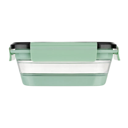 Fresh Hero 27 oz Green Plastic Airtight Food Storage Container - with Vented Lid, Collapsible - 7 1/4" x 5 1/2" x 2 3/4" - 20 count box