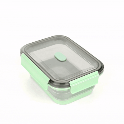 Fresh Hero 40 oz Green Plastic Airtight Food Storage Container - with Vented Lid, Collapsible - 8 1/4" x 6" x 3" - 1 count box
