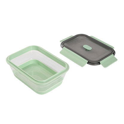 Fresh Hero 40 oz Green Plastic Airtight Food Storage Container - with Vented Lid, Collapsible - 8 1/4" x 6" x 3" - 1 count box
