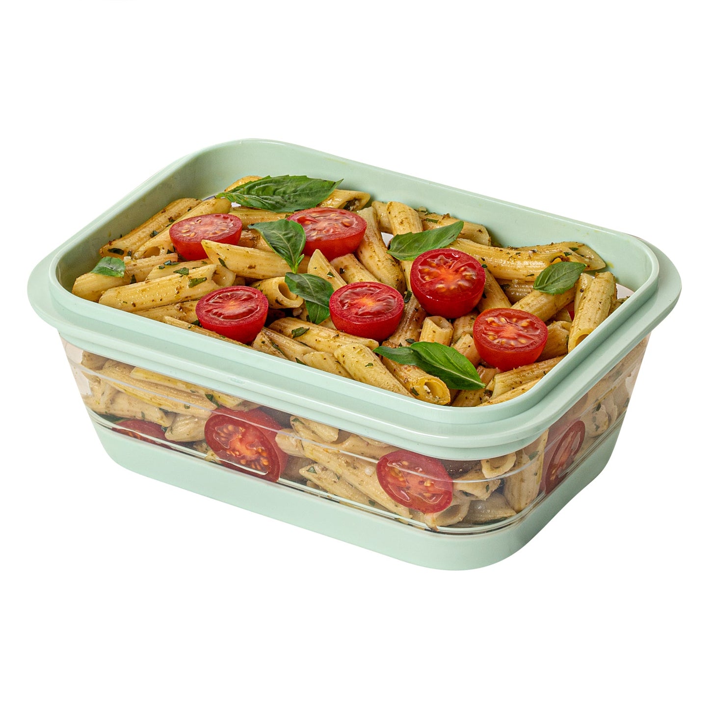 Fresh Hero 40 oz Green Plastic Airtight Food Storage Container - with Vented Lid, Collapsible - 8 1/4" x 6" x 3" - 20 count box