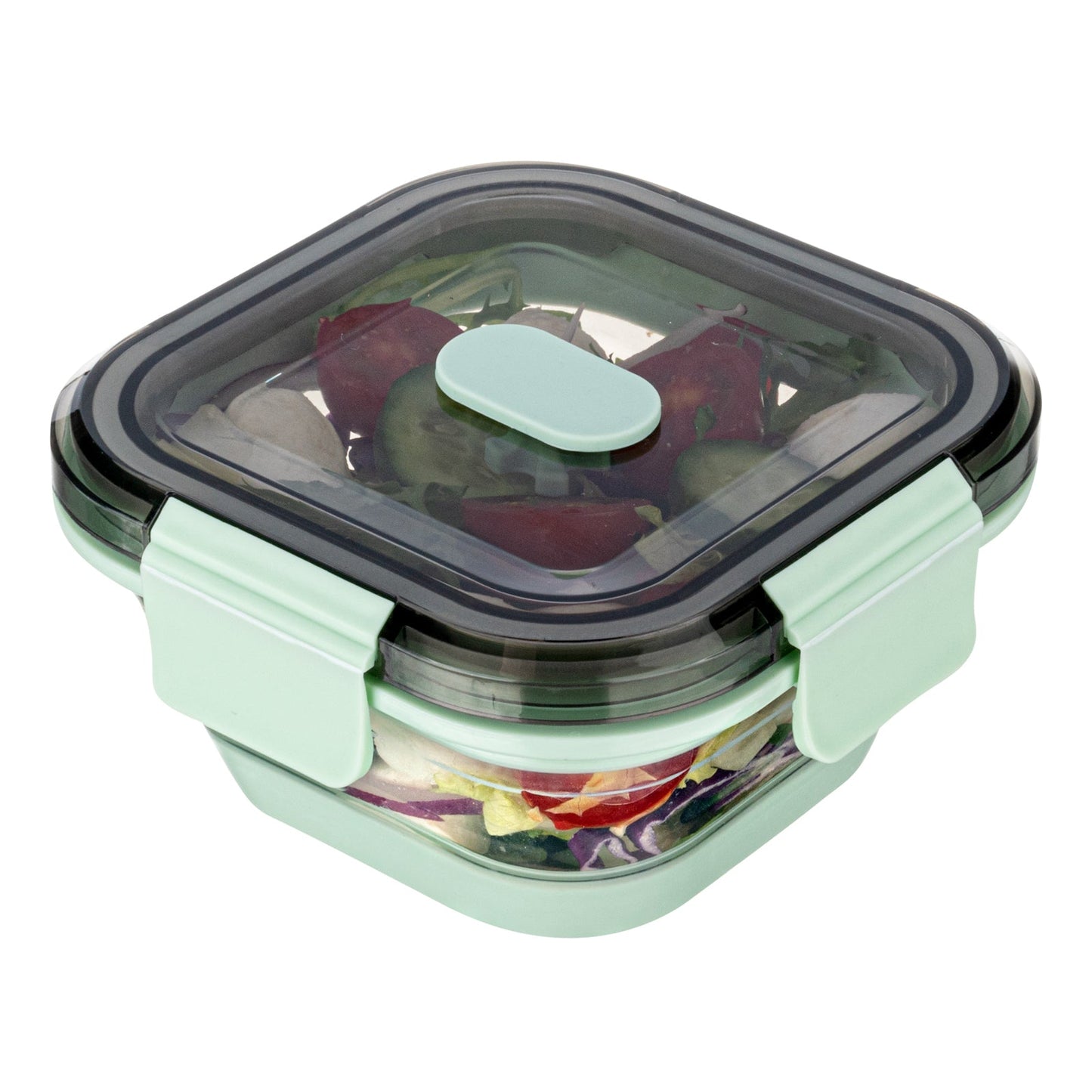 Fresh Hero 17 oz Green Plastic Airtight Food Storage Container - with Vented Lid, Collapsible - 5 1/2" x 5 1/2" x 2 3/4" - 20 count box