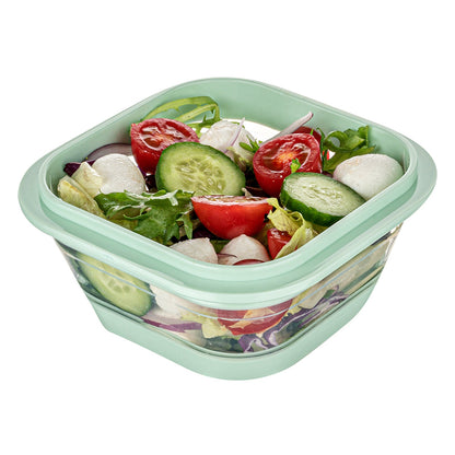 Fresh Hero 17 oz Green Plastic Airtight Food Storage Container - with Vented Lid, Collapsible - 5 1/2" x 5 1/2" x 2 3/4" - 20 count box