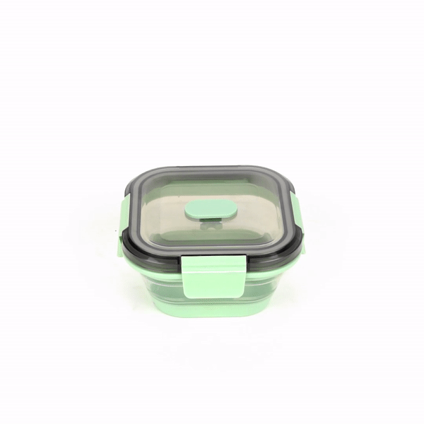 Fresh Hero 17 oz Green Plastic Airtight Food Storage Container - with Vented Lid, Collapsible - 5 1/2" x 5 1/2" x 2 3/4" - 20 count box