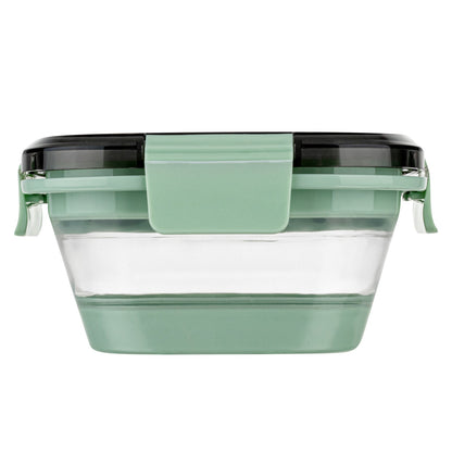 Fresh Hero 17 oz Green Plastic Airtight Food Storage Container - with Vented Lid, Collapsible - 5 1/2" x 5 1/2" x 2 3/4" - 20 count box