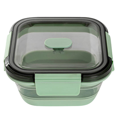 Fresh Hero 24 oz Green Plastic Airtight Food Storage Container - with Vented Lid, Collapsible - 6" x 6" x 2 3/4" - 1 count box