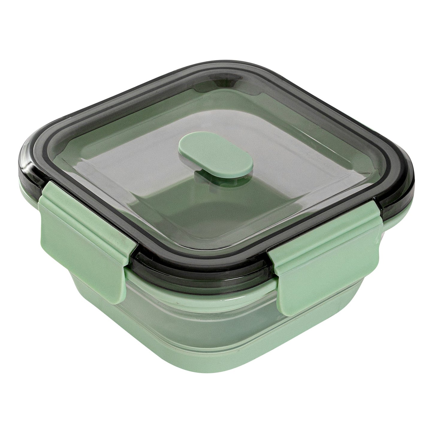 Fresh Hero 24 oz Green Plastic Airtight Food Storage Container - with Vented Lid, Collapsible - 6" x 6" x 2 3/4" - 1 count box