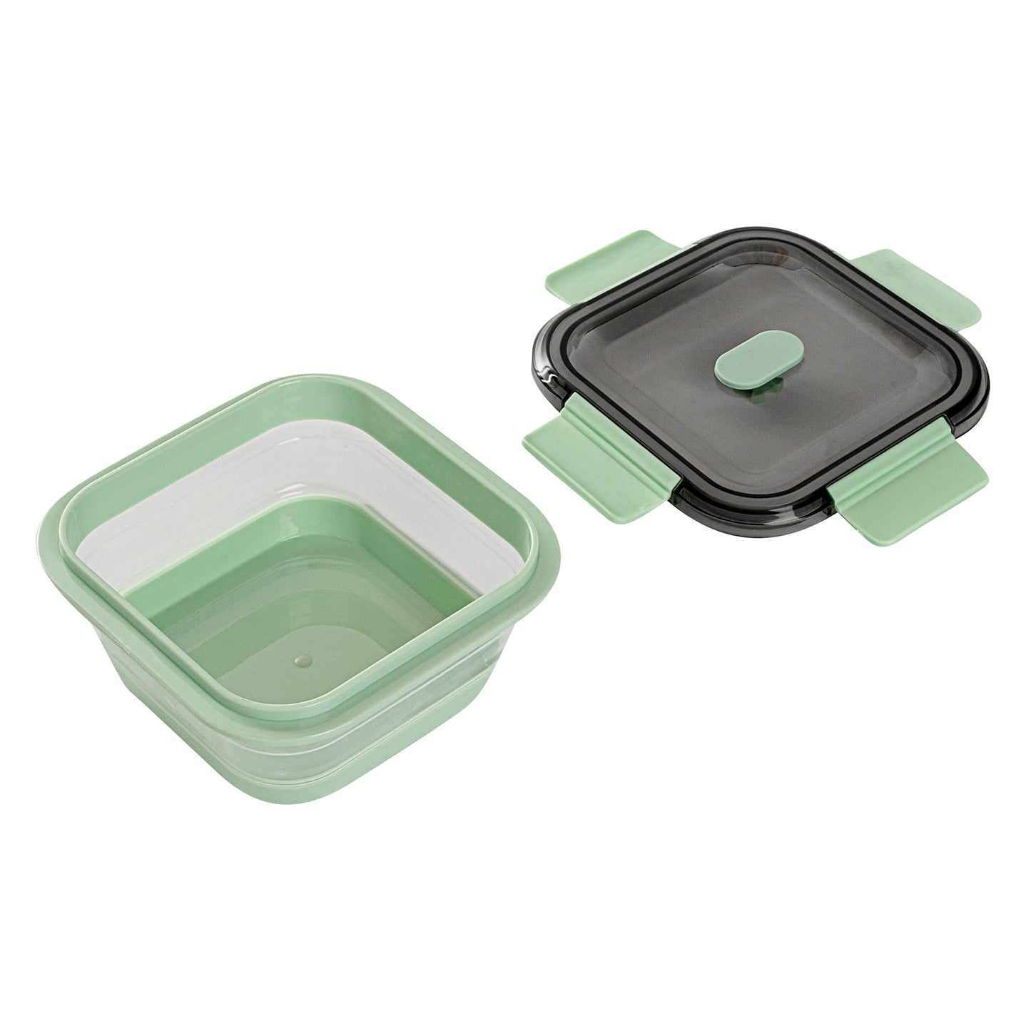 Fresh Hero 24 oz Green Plastic Airtight Food Storage Container - with Vented Lid, Collapsible - 6" x 6" x 2 3/4" - 1 count box