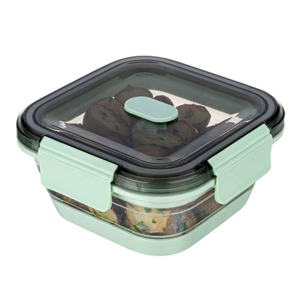 Fresh Hero 24 oz Green Plastic Airtight Food Storage Container - with Vented Lid, Collapsible - 6" x 6" x 2 3/4" - 20 count box