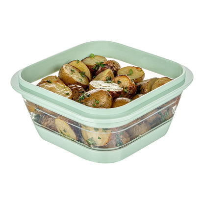 Fresh Hero 24 oz Green Plastic Airtight Food Storage Container - with Vented Lid, Collapsible - 6" x 6" x 2 3/4" - 20 count box