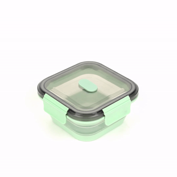 Fresh Hero 24 oz Green Plastic Airtight Food Storage Container - with Vented Lid, Collapsible - 6" x 6" x 2 3/4" - 20 count box