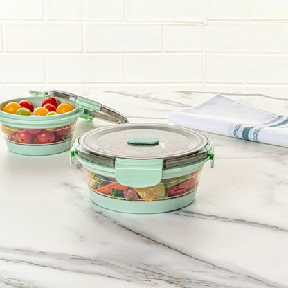 Fresh Hero 27 oz Green Plastic Airtight Food Storage Container - with Vented Lid, Collapsible - 6 3/4" x 6 3/4" x 2 3/4" - 1 count box