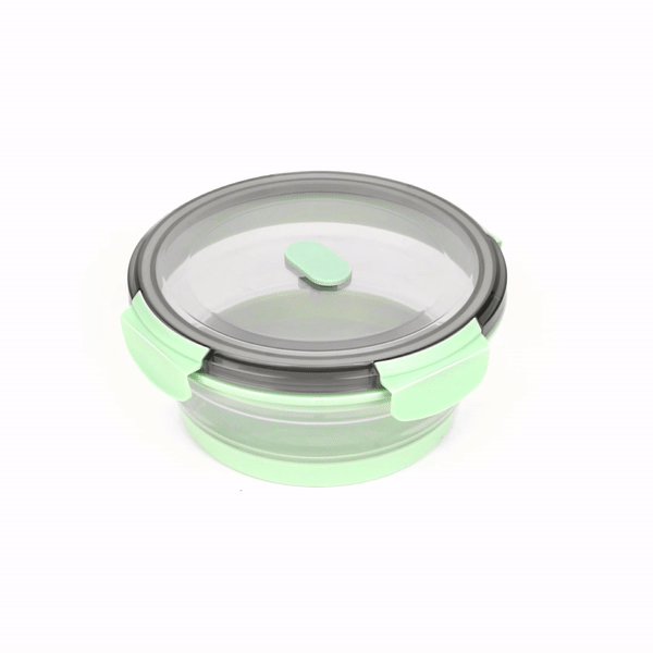 Fresh Hero 34 oz Green Plastic Airtight Food Storage Container - with Vented Lid, Collapsible - 7 1/4" x 7 1/4" x 3" - 1 count box