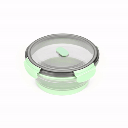 Fresh Hero 34 oz Green Plastic Airtight Food Storage Container - with Vented Lid, Collapsible - 7 1/4" x 7 1/4" x 3" - 1 count box