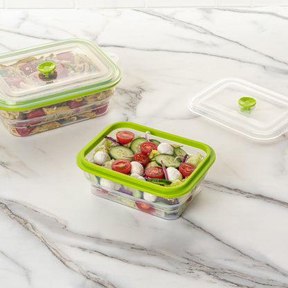 Fresh Hero 32 oz Green Silicone Airtight Food Storage Container - with Vented Lid, Collapsible - 7 3/4" x 5 1/2" x 2 3/4" - 1 count box