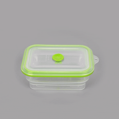 Fresh Hero 32 oz Green Silicone Airtight Food Storage Container - with Vented Lid, Collapsible - 7 3/4" x 5 1/2" x 2 3/4" - 1 count box