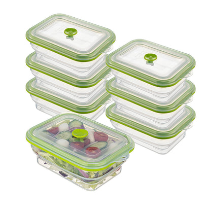 Fresh Hero 32 oz Green Silicone Airtight Food Storage Container - with Vented Lid, Collapsible - 7 3/4" x 5 1/2" x 2 3/4" - 20 count box