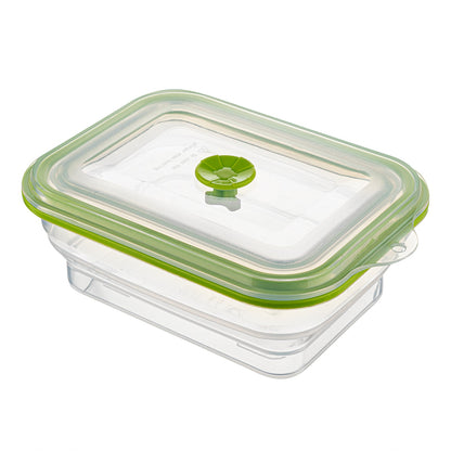 Fresh Hero 32 oz Green Silicone Airtight Food Storage Container - with Vented Lid, Collapsible - 7 3/4" x 5 1/2" x 2 3/4" - 20 count box