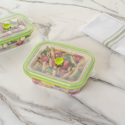 Fresh Hero 51 oz Green Silicone Airtight Food Storage Container - with Vented Lid, Collapsible - 9 1/4" x 7" x 3" - 1 count box