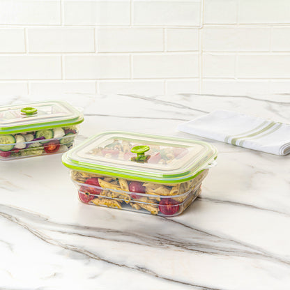 Fresh Hero 51 oz Green Silicone Airtight Food Storage Container - with Vented Lid, Collapsible - 9 1/4" x 7" x 3" - 1 count box