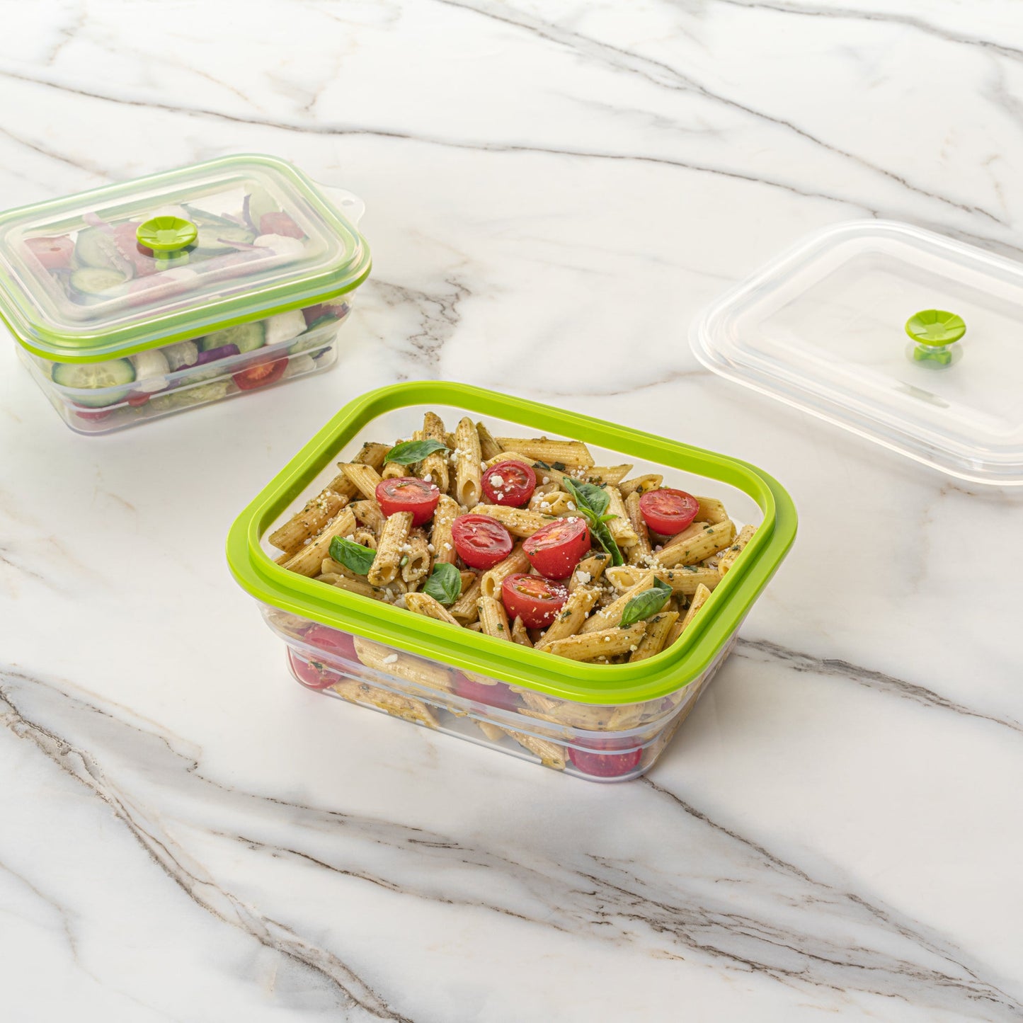Fresh Hero 51 oz Green Silicone Airtight Food Storage Container - with Vented Lid, Collapsible - 9 1/4" x 7" x 3" - 20 count box