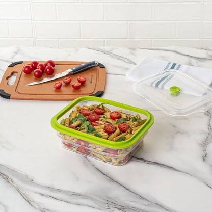 Fresh Hero 51 oz Green Silicone Airtight Food Storage Container - with Vented Lid, Collapsible - 9 1/4" x 7" x 3" - 20 count box
