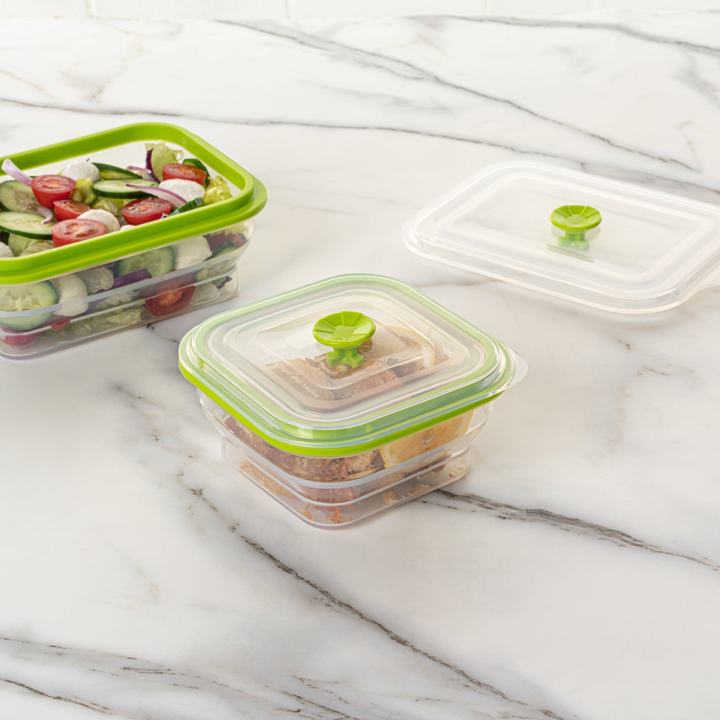 Fresh Hero 16 oz Green Silicone Airtight Food Storage Container - with Vented Lid, Collapsible - 5 1/4" x 5 1/4" x 2 3/4" - 1 count box