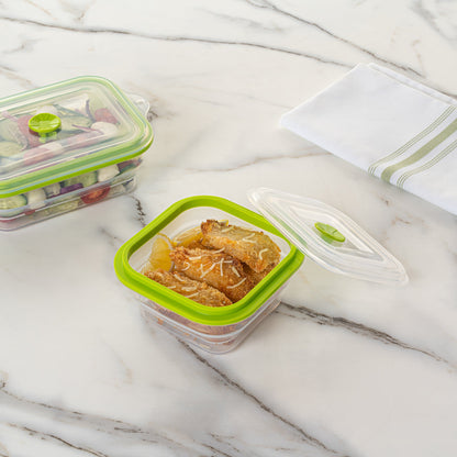 Fresh Hero 16 oz Green Silicone Airtight Food Storage Container - with Vented Lid, Collapsible - 5 1/4" x 5 1/4" x 2 3/4" - 20 count box
