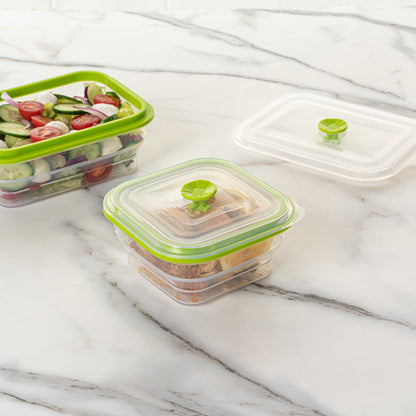 Fresh Hero 16 oz Green Silicone Airtight Food Storage Container - with Vented Lid, Collapsible - 5 1/4" x 5 1/4" x 2 3/4" - 20 count box