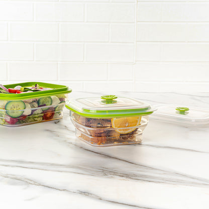 Fresh Hero 16 oz Green Silicone Airtight Food Storage Container - with Vented Lid, Collapsible - 5 1/4" x 5 1/4" x 2 3/4" - 20 count box