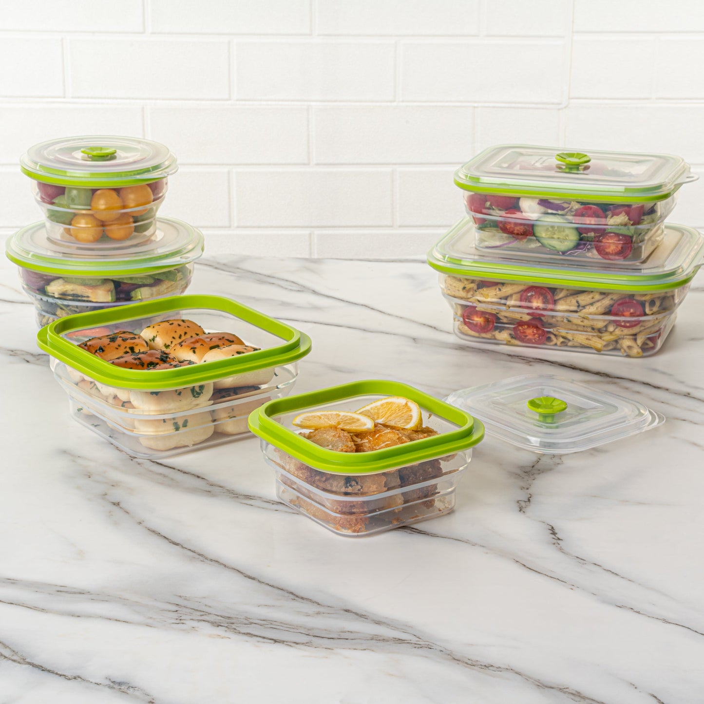 Fresh Hero 16 oz Green Silicone Airtight Food Storage Container - with Vented Lid, Collapsible - 5 1/4" x 5 1/4" x 2 3/4" - 20 count box