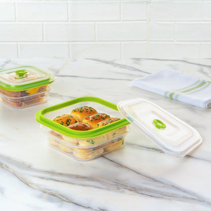 Fresh Hero 37 oz Green Silicone Airtight Food Storage Container - with Vented Lid, Collapsible - 7" x 7" x 3" - 20 count box
