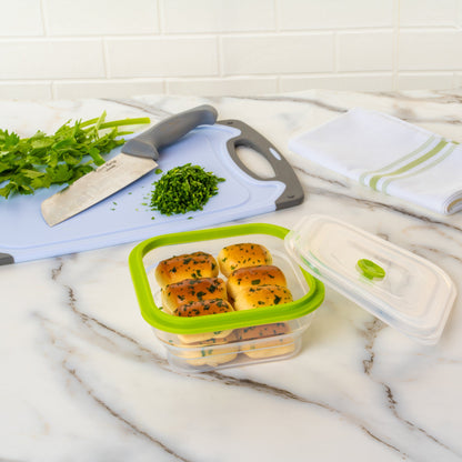 Fresh Hero 37 oz Green Silicone Airtight Food Storage Container - with Vented Lid, Collapsible - 7" x 7" x 3" - 20 count box